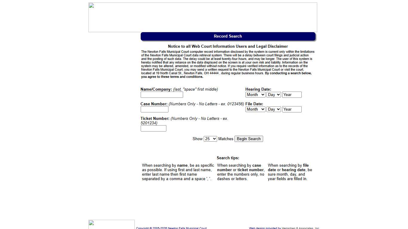 Newton Falls Municipal Court - Record Search